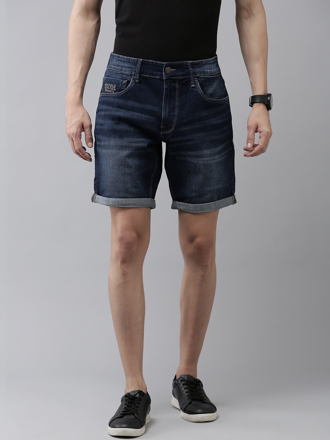 

U.S. Polo Assn. Denim Co. Men Mid-Rise Washed Slim Fit Denim Shorts, Blue