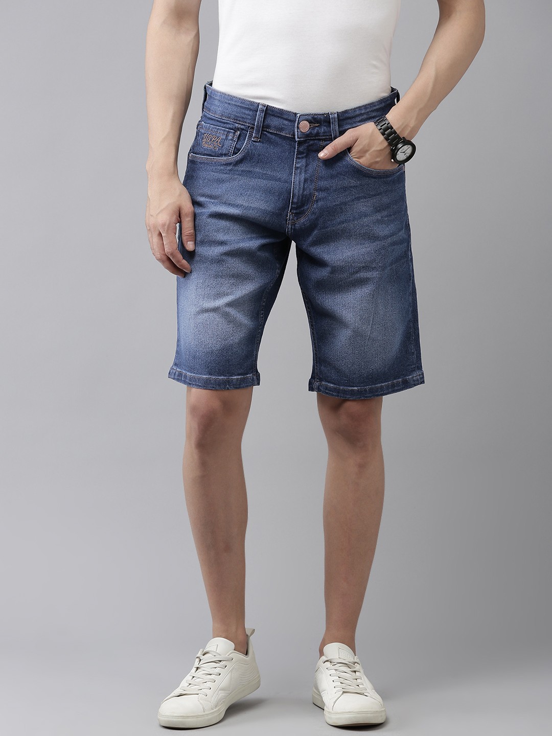 

U S Polo Assn Denim Co Men Slim Fit Mid-Rise Denim Shorts, Blue