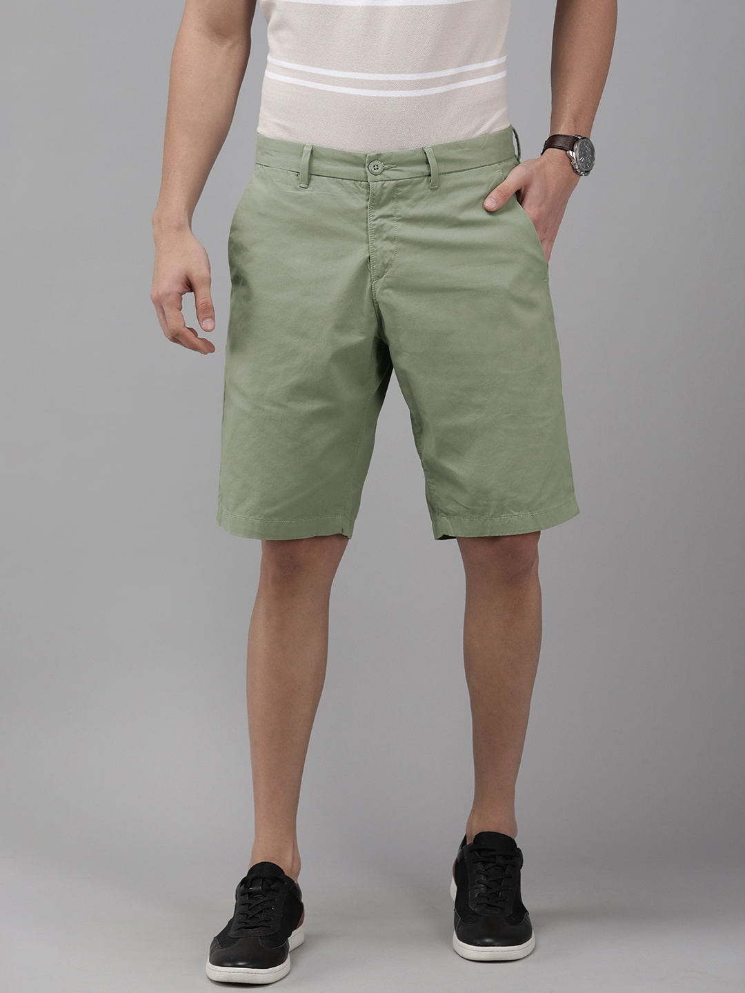 

U S Polo Assn Men Olive Green Slim Fit Pure Cotton Chino Shorts