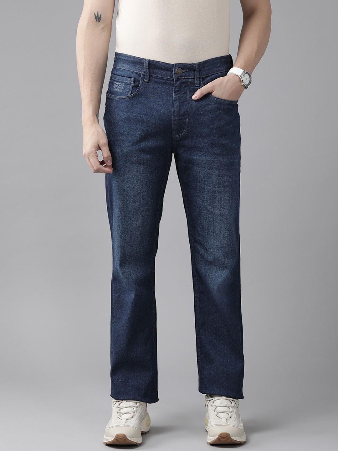 

U S Polo Assn Denim Co Men Navy Blue Bootcut Light Fade Stretchable Jeans