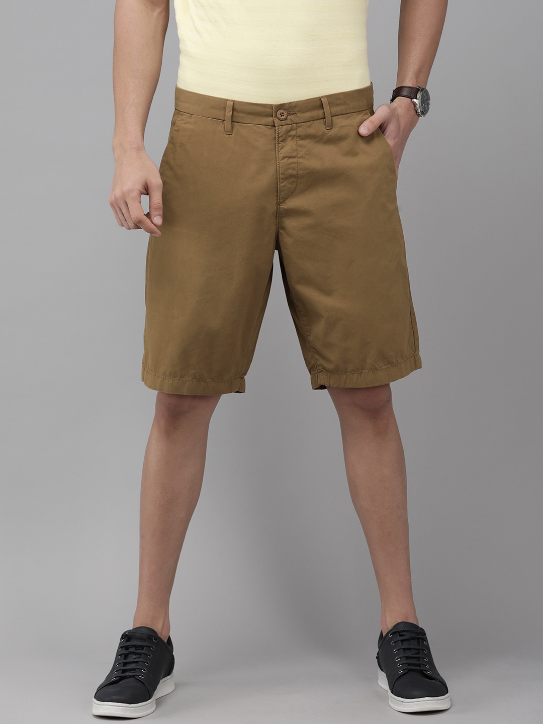 

U S Polo Assn Men Khaki Slim Fit Pure Cotton Chino Shorts