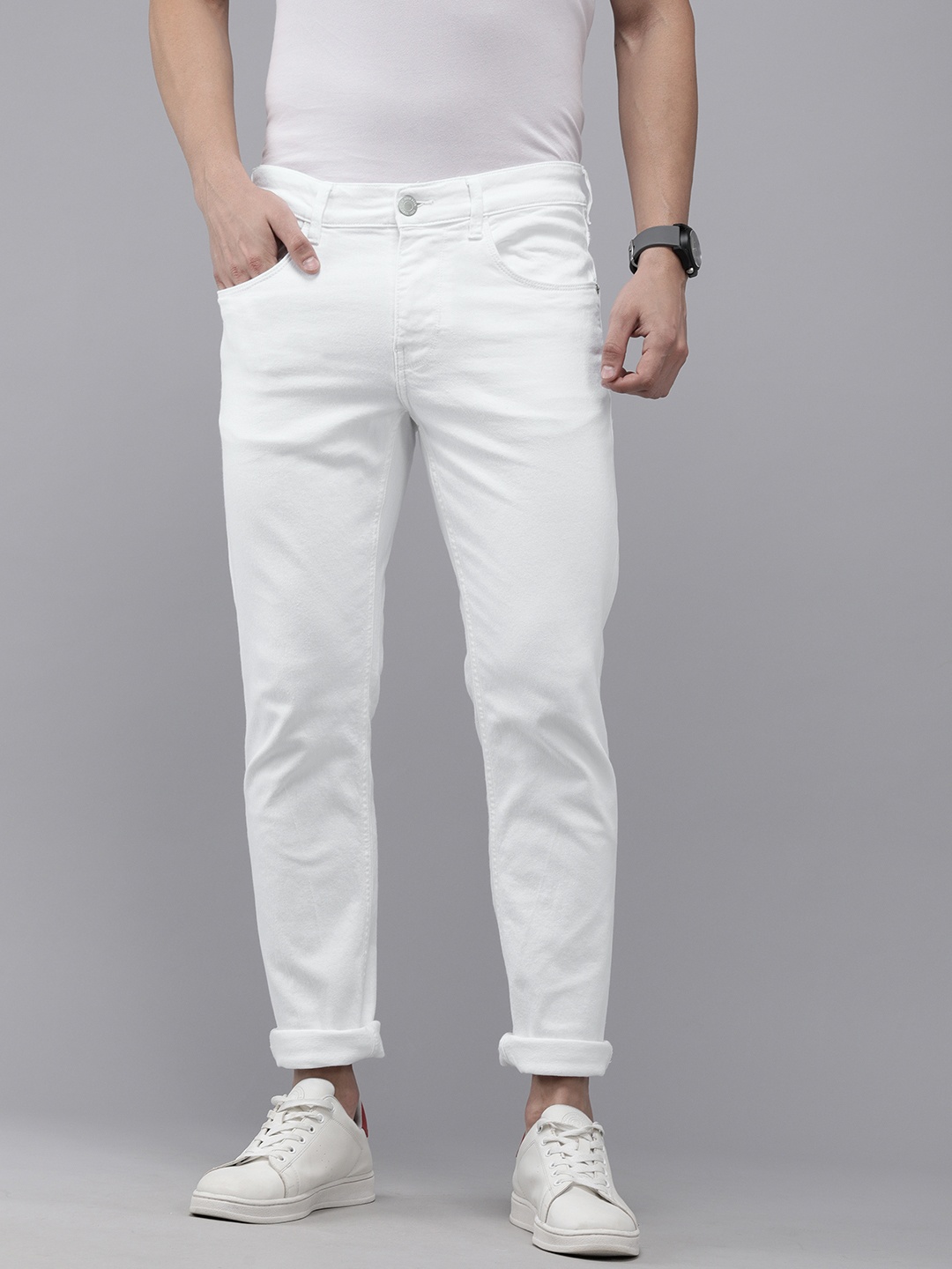 

U S Polo Assn Denim Co Men White Solid Slim Fit Stretchable Casual Jeans