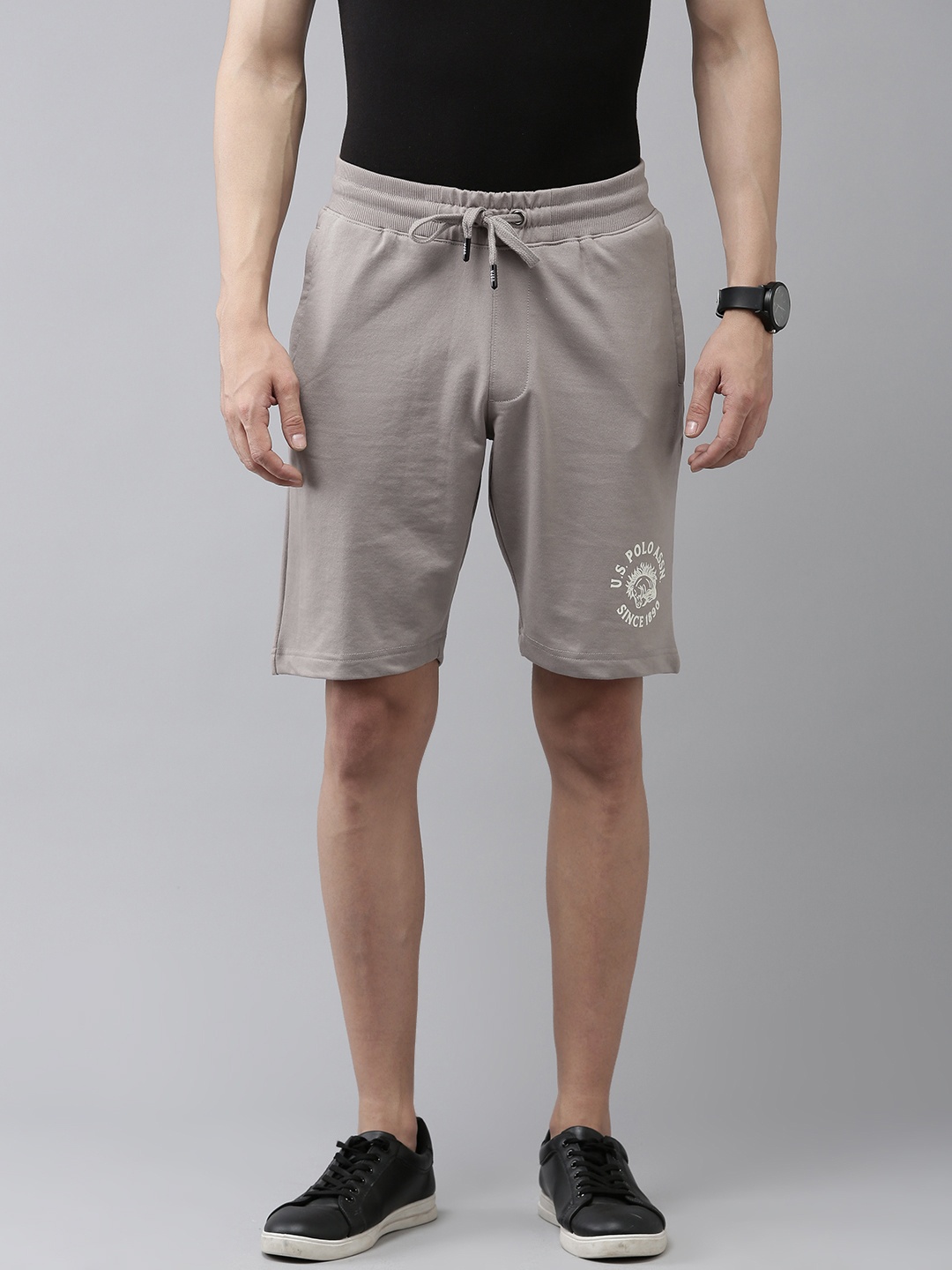 

U.S. Polo Assn. Denim Co. Men Mid-Rise Minimal Typography Printed Shorts, Grey