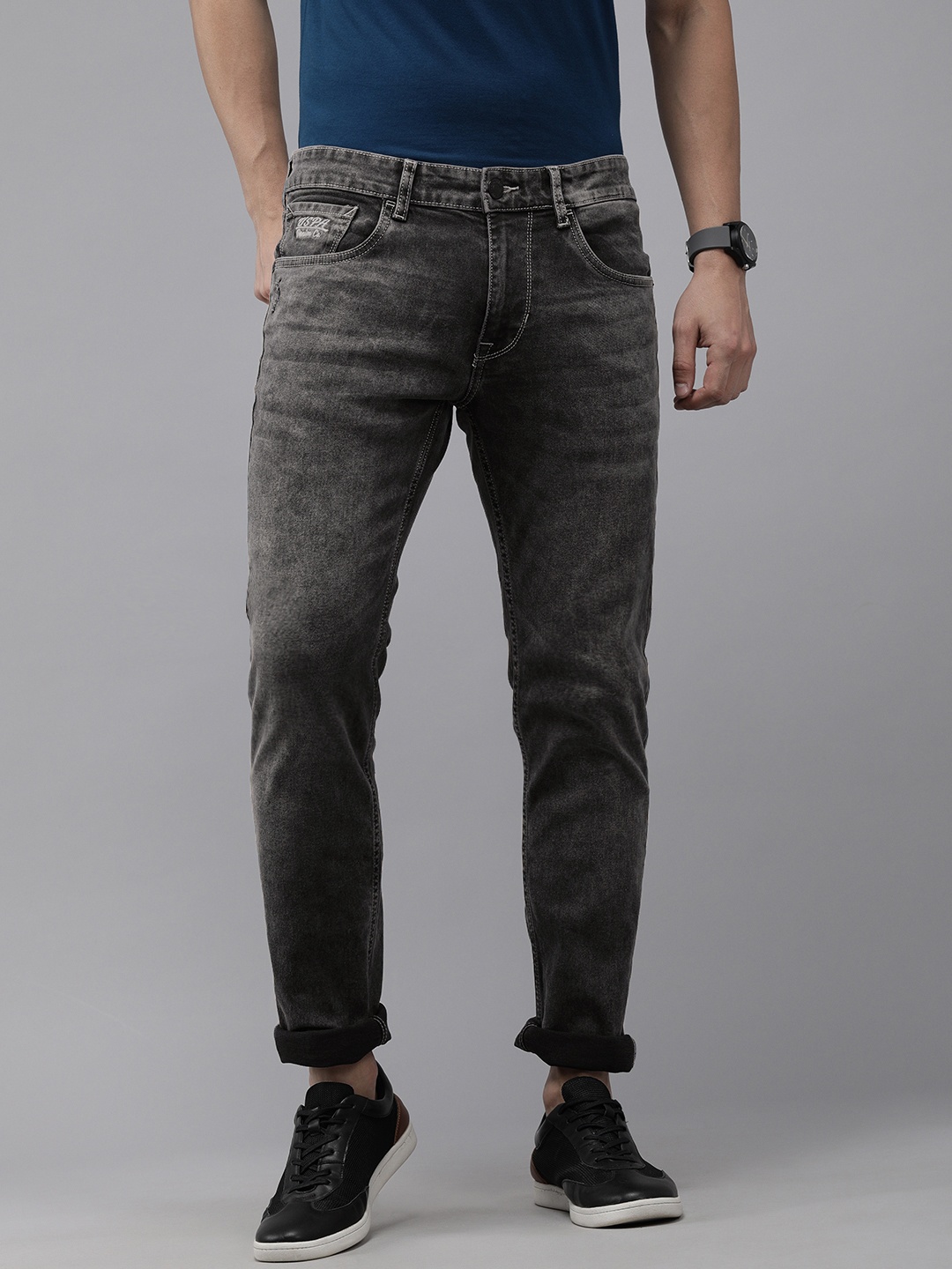 

U S Polo Assn Denim Co Men Grey Slim Fit Light Fade Stretchable Casual Jeans