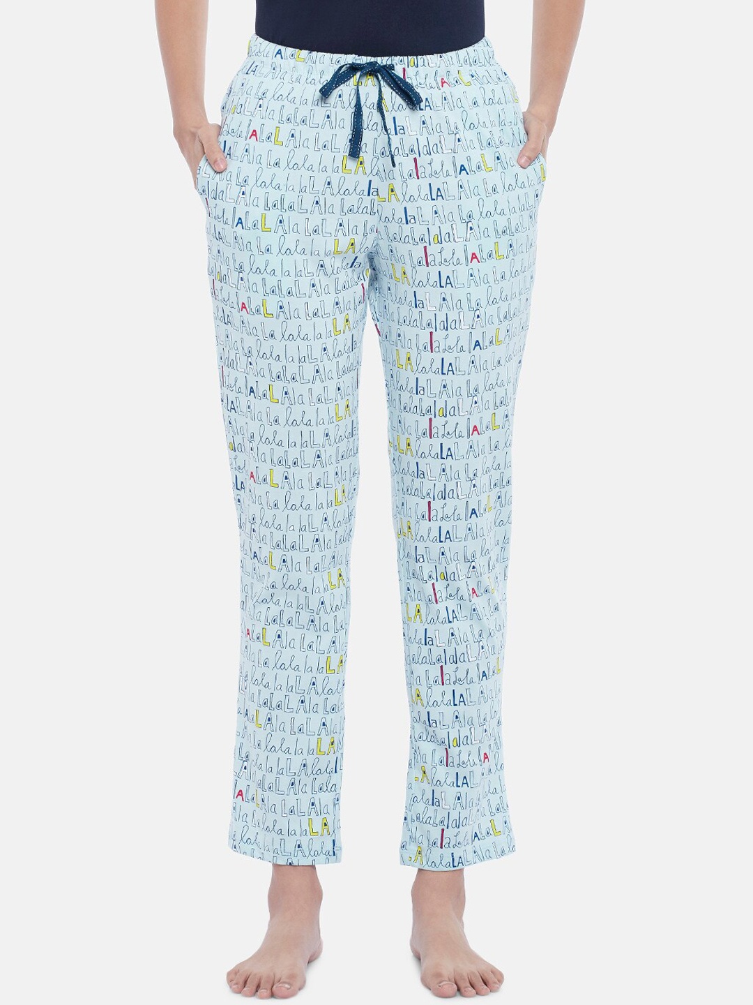 

Dreamz by Pantaloons Women Off-White & Blue Printed Cotton Lounge Pants