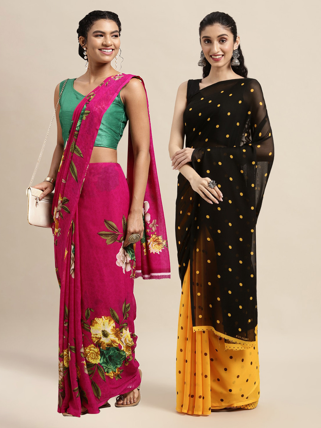 

KALINI Pack Of 2 Pink & Green Printed Saree