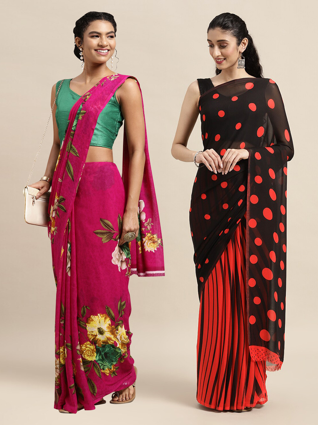 

KALINI Pack Of 2 Pink & Green Printed Saree
