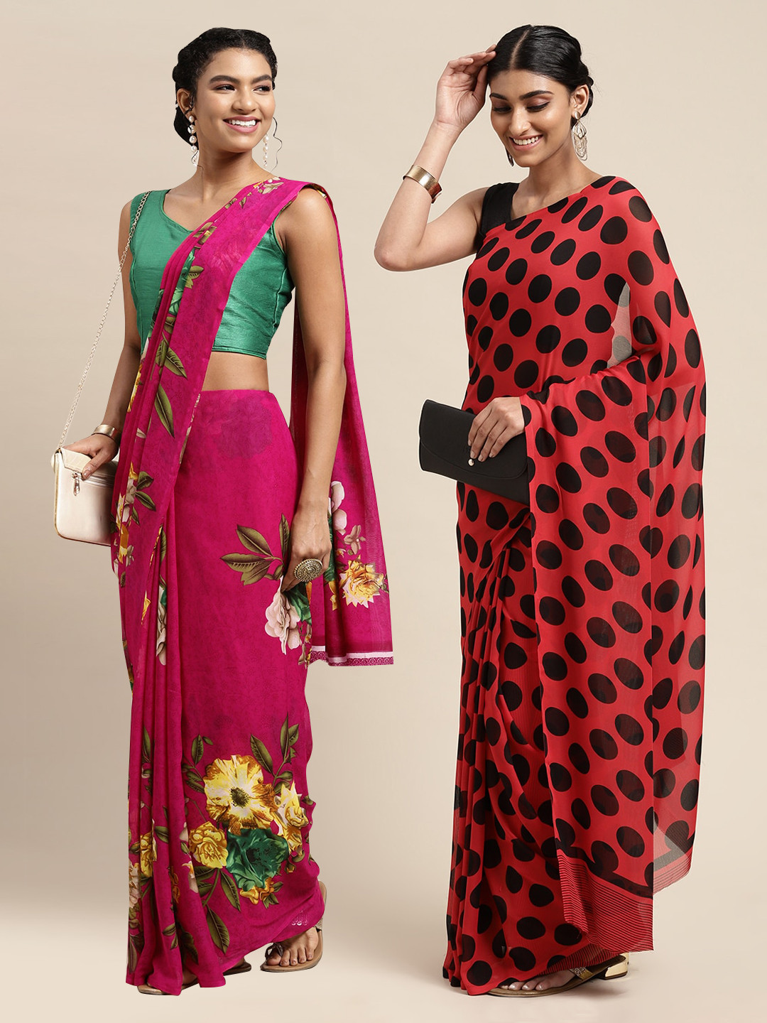 

KALINI Set Of 2 Pink & Red Floral Saree