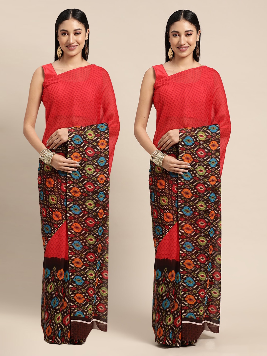 

KALINI Pack Of 2 Red & Brown Printed Saree