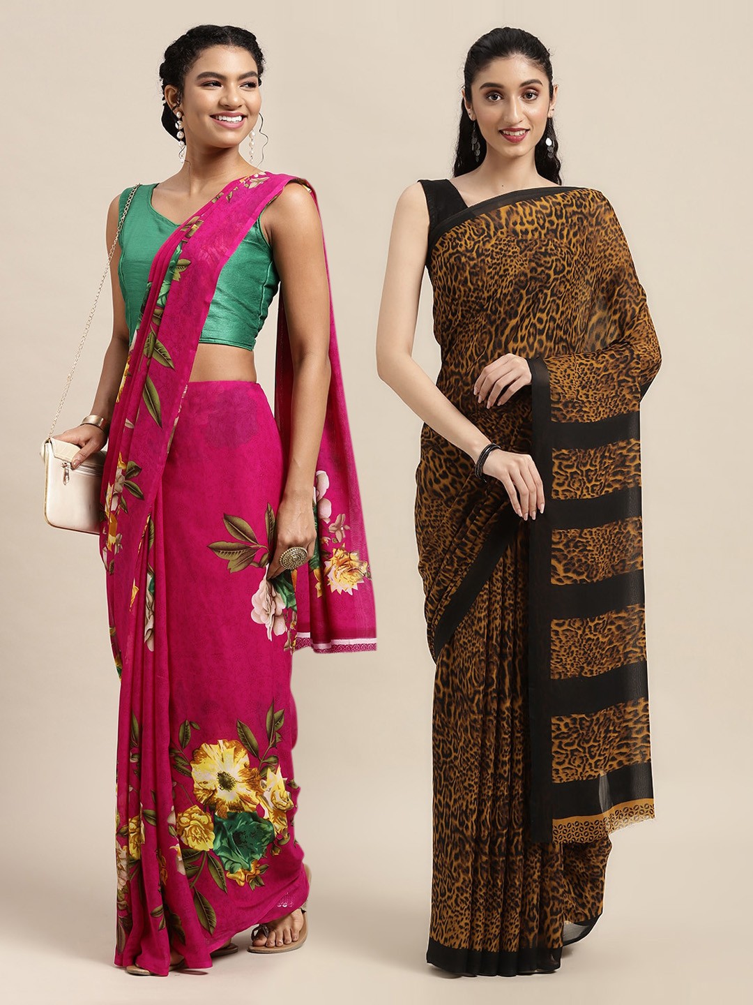 

KALINI Pack Of 2 Pink & Black Floral Printed Saree