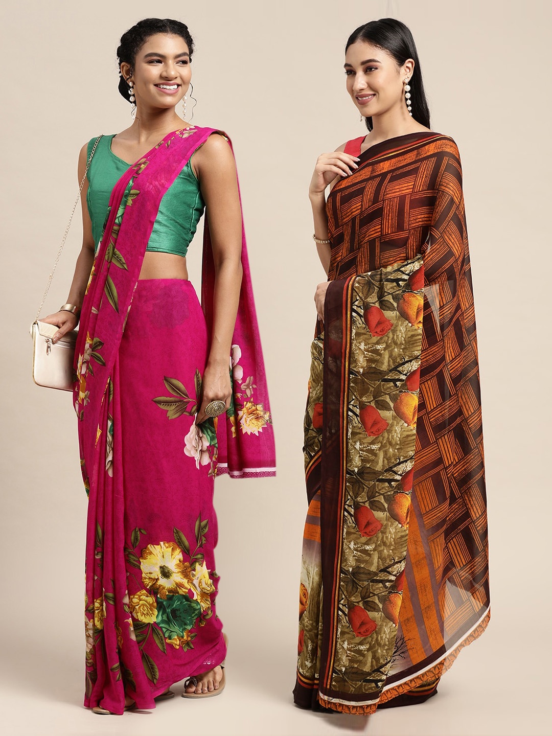 

KALINI Pack Of 2 Pink & Red Floral Printed Saree