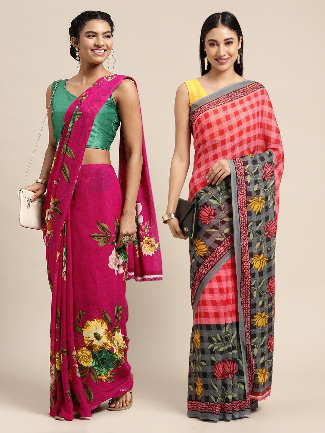 

KALINI Pack Of 2 Pink & Red Floral Printed Saree