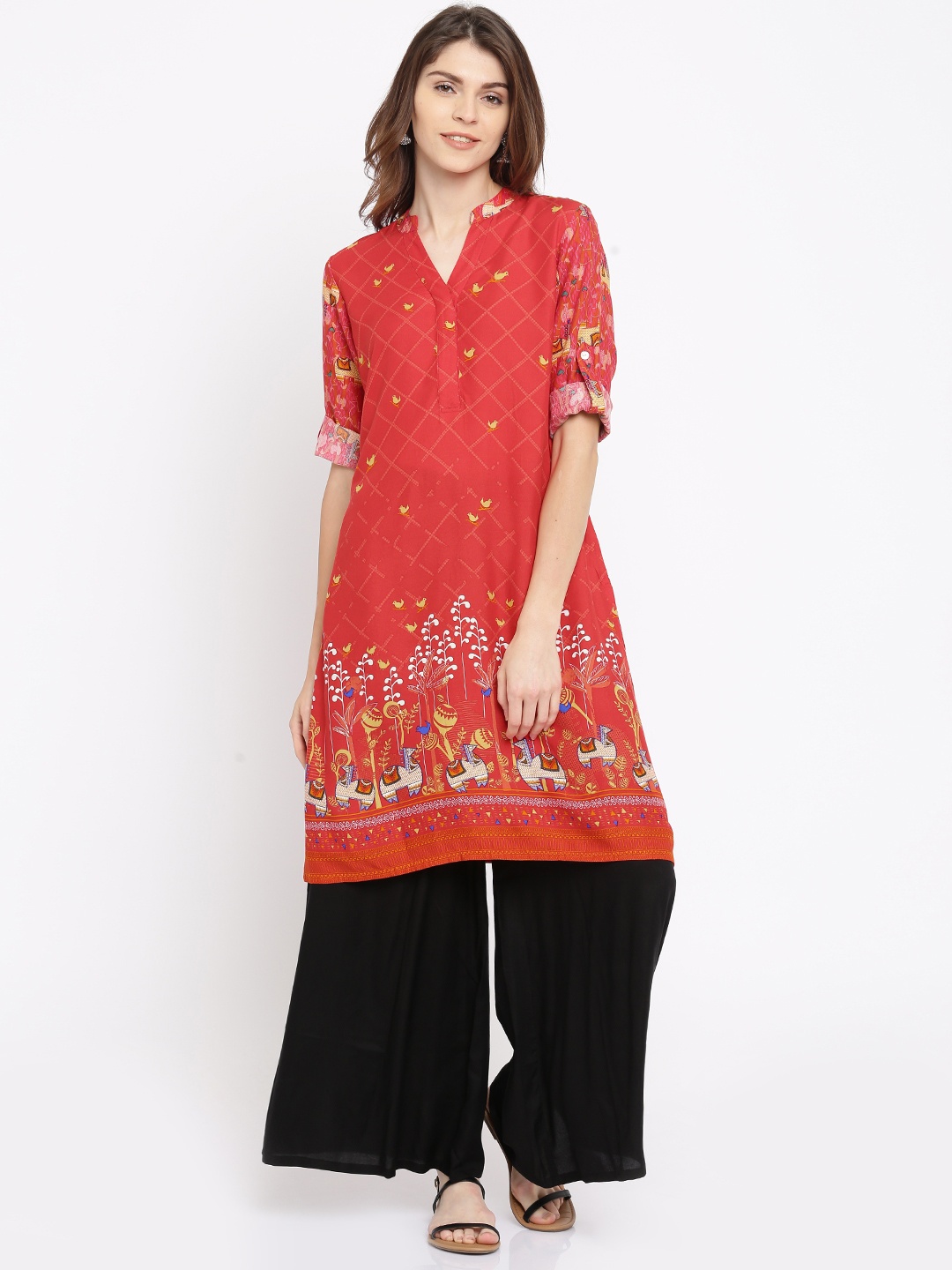 

Global Desi Women Red Printed A-Line Kurta