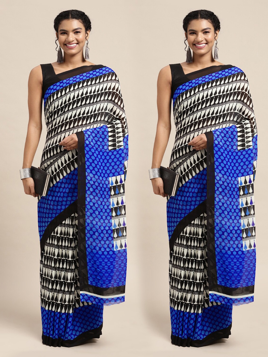 

KALINI Black & White Set Of 2 Ethnic Motifs Saree