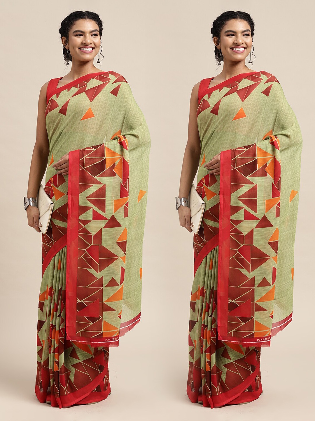 

KALINI Pack Of 2 Green & Red Printed Saree