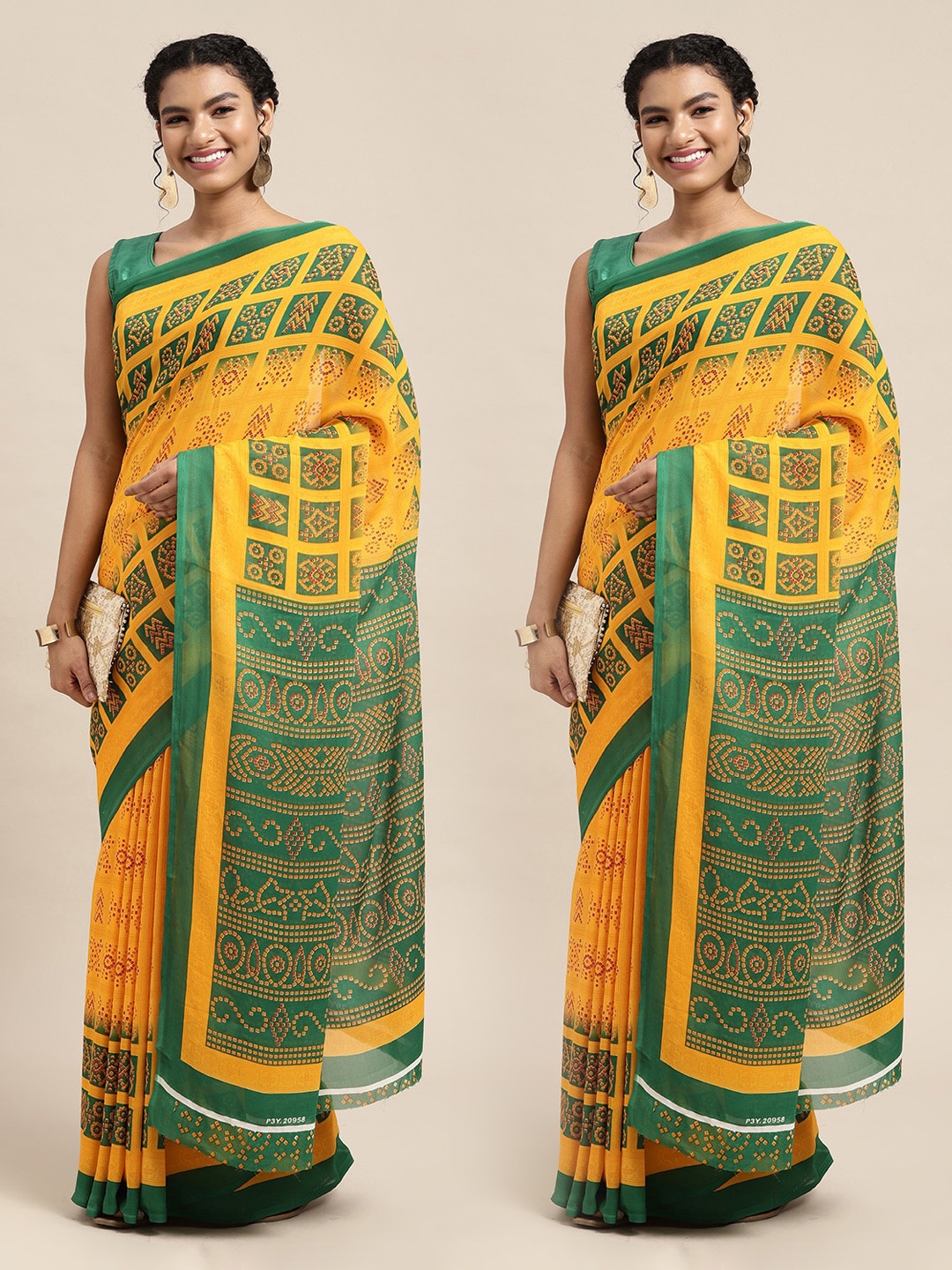

KALINI Set Of 2 Yellow & Green Ethnic Motifs Saree