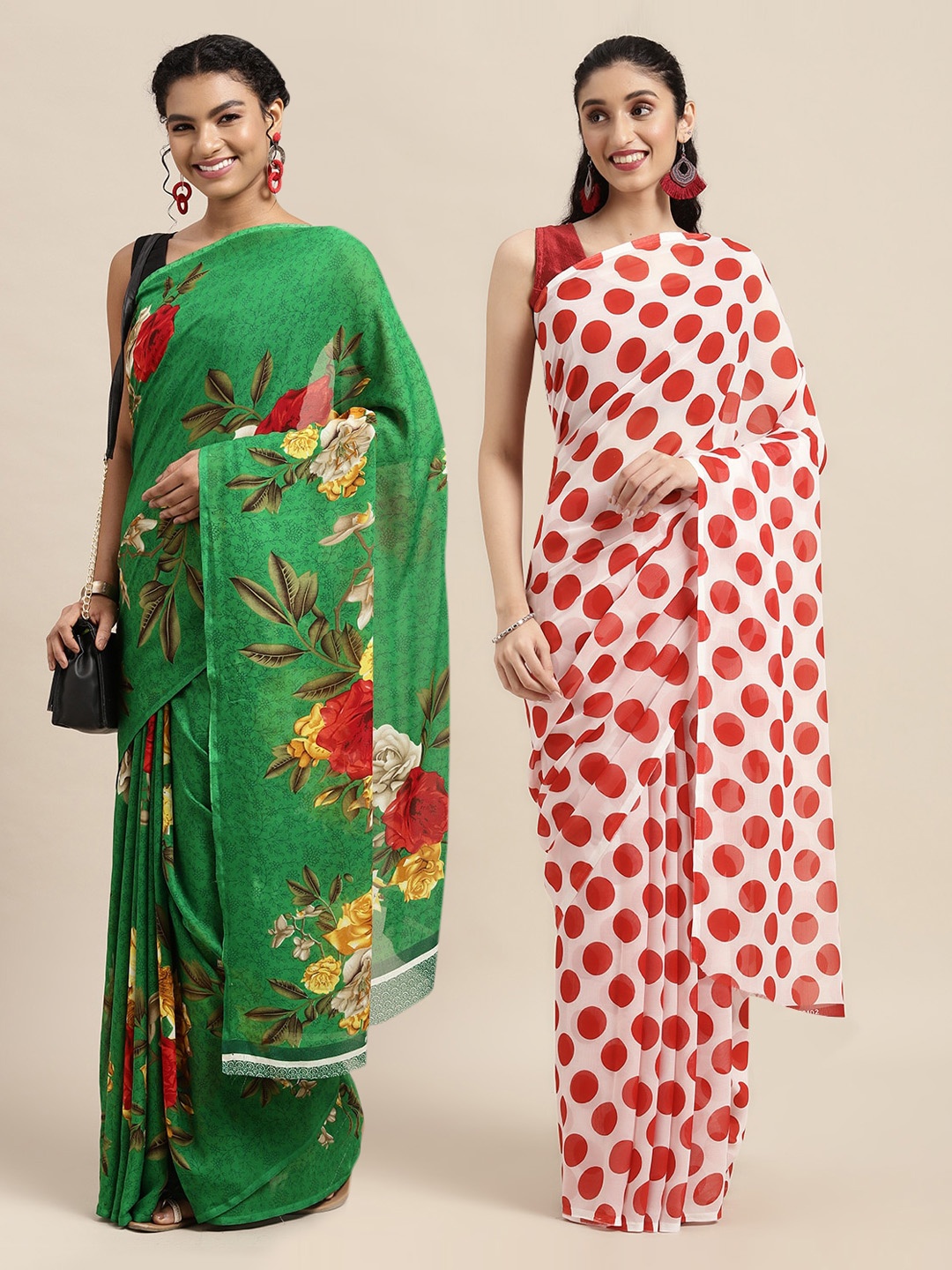 

KALINI Pack Of 2 Green & Red Floral Printed Saree