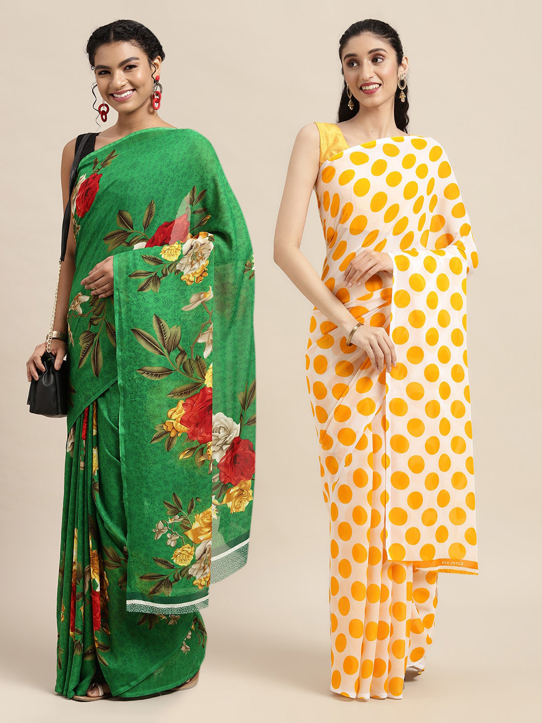 

KALINI Pack Of 2 Green & Red Printed Saree