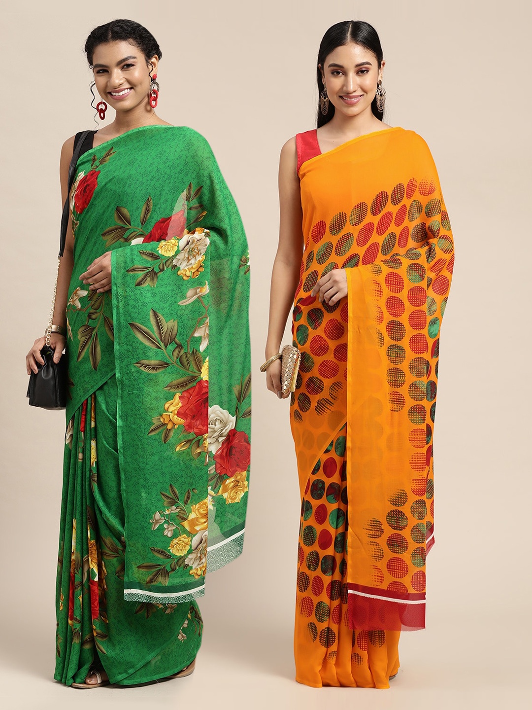 

KALINI Pack Of 2 Green & Red Floral Printed Saree