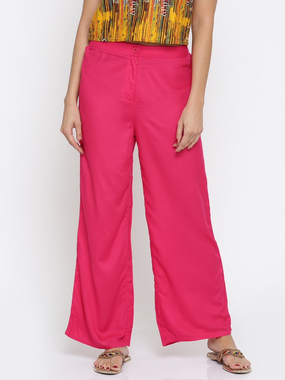 

Global Desi Women Pink Solid Trousers