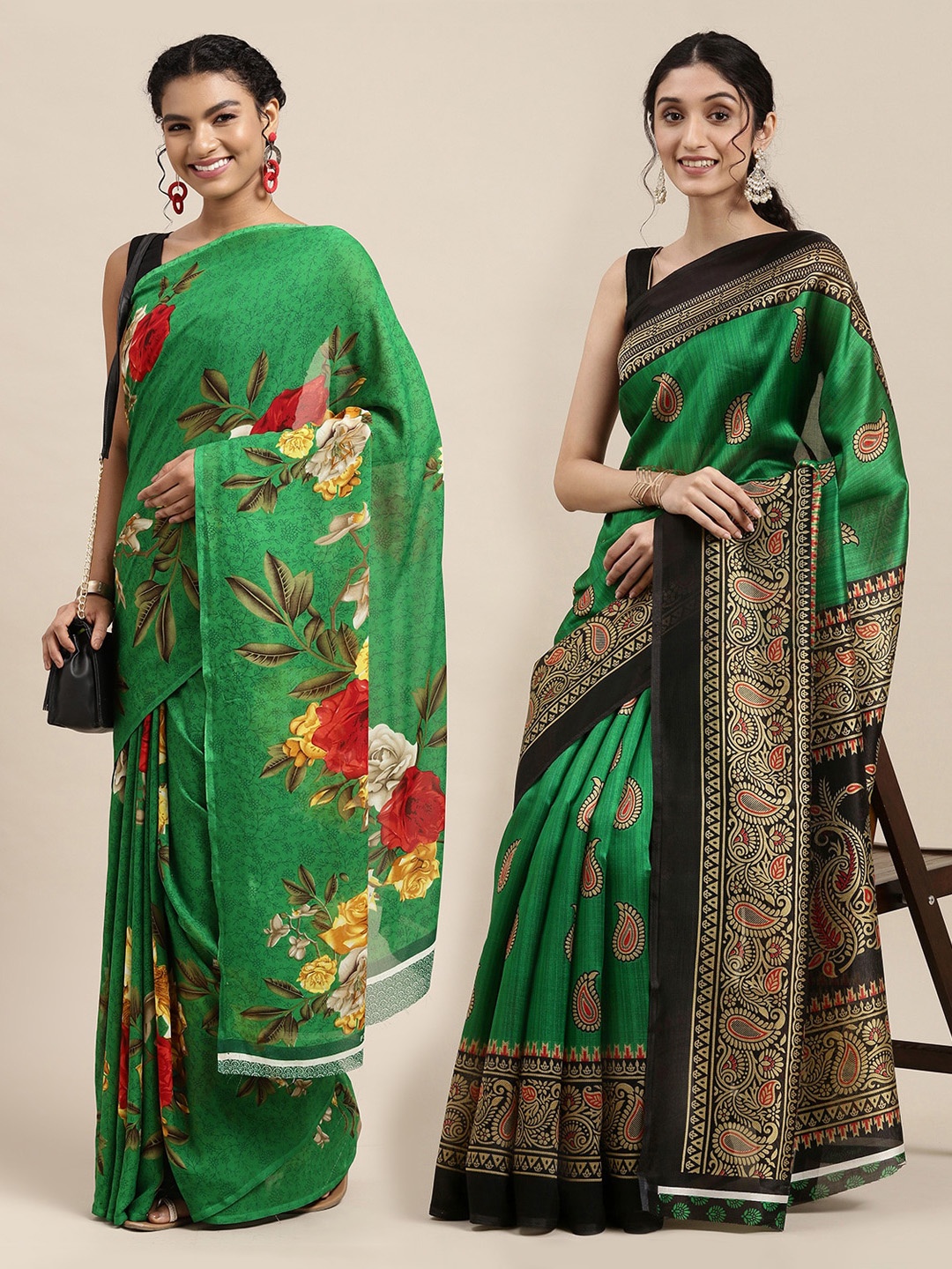 

KALINI Pack Of 2 Green Printed Saree