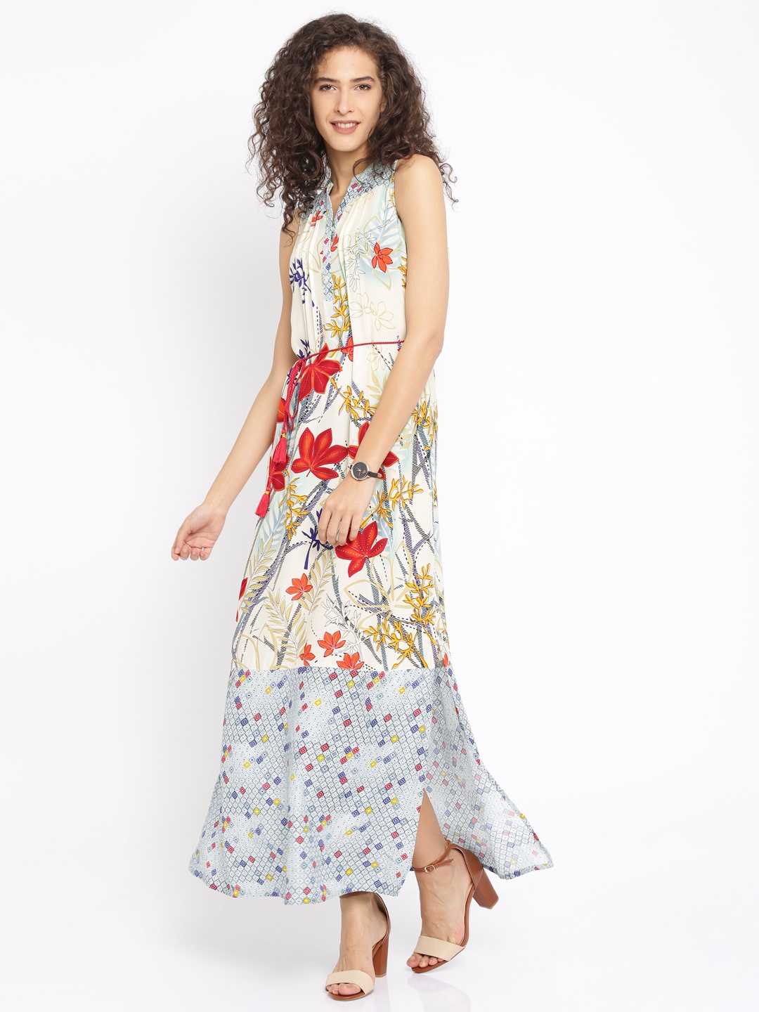 

Global Desi Women Off-White & Blue Printed Maxi Dress