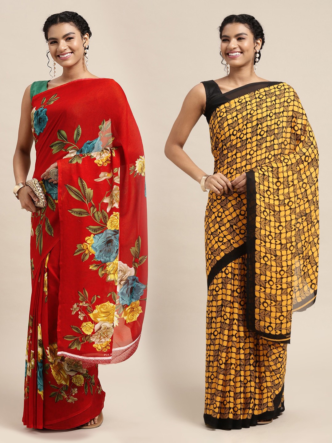 

KALINI Red & Black Printed Pure Georgette Saree