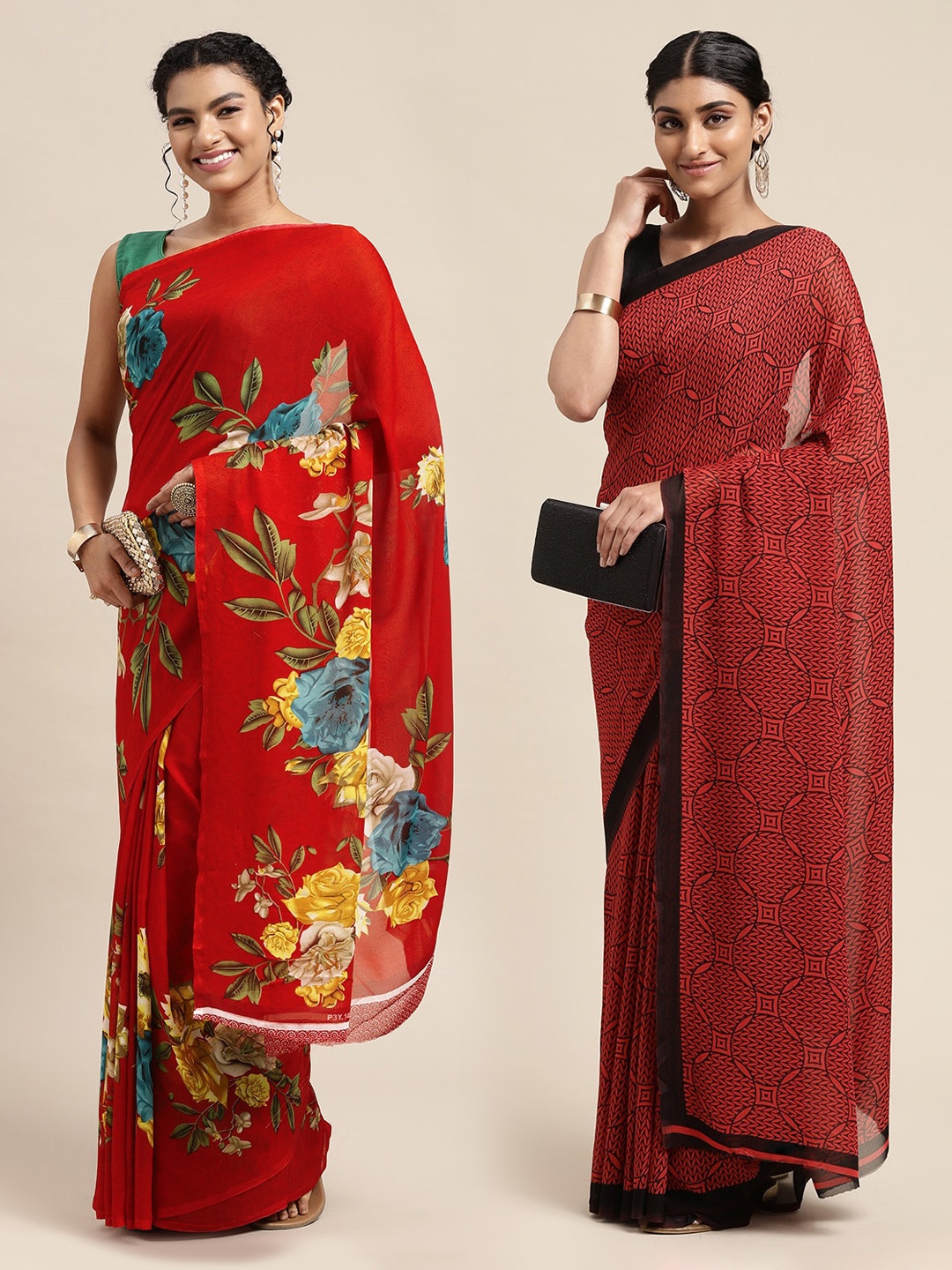 

KALINI Red Printed Pure Georgette Saree