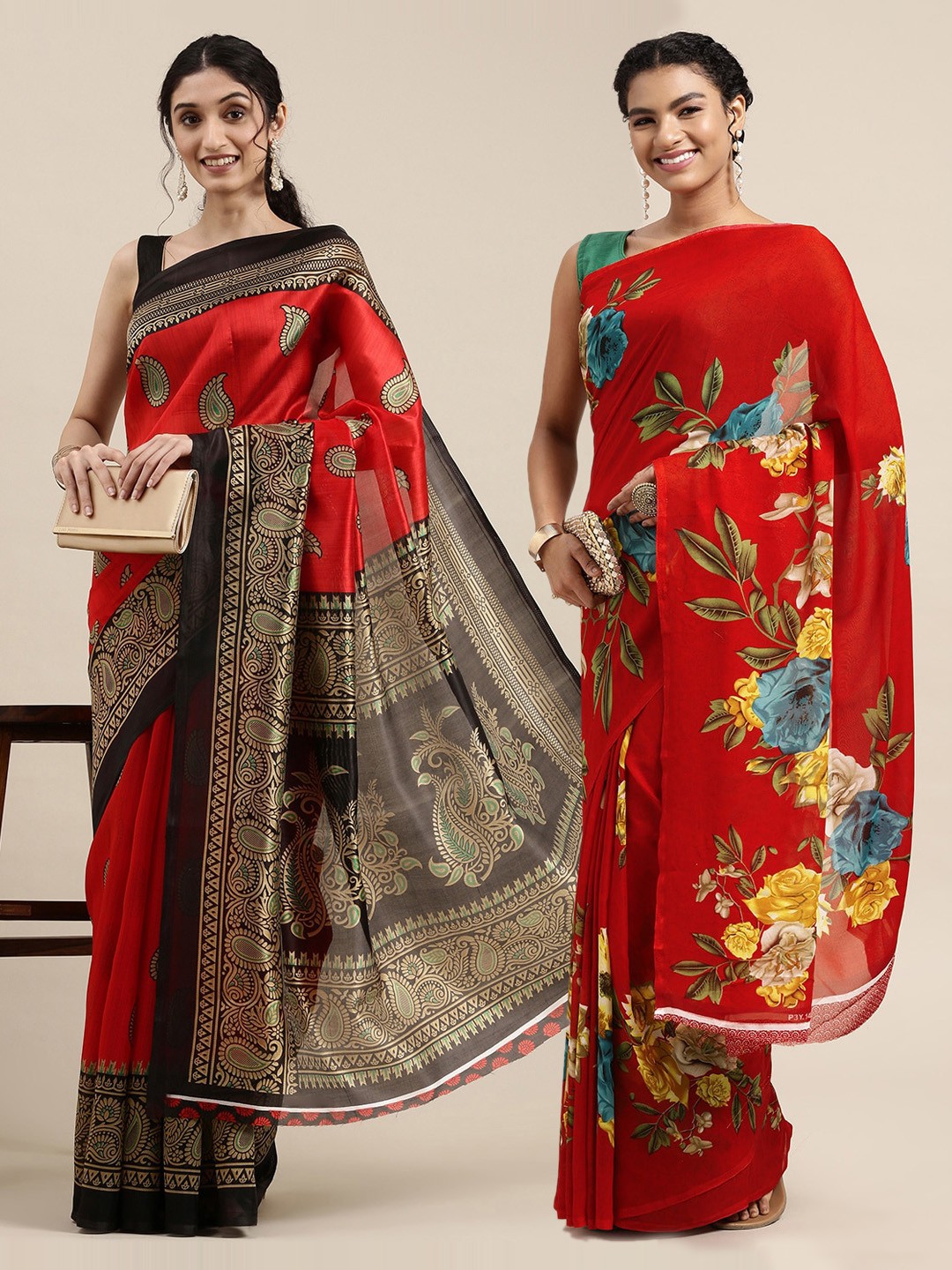 

KALINI Red Printed Pure Georgette Saree