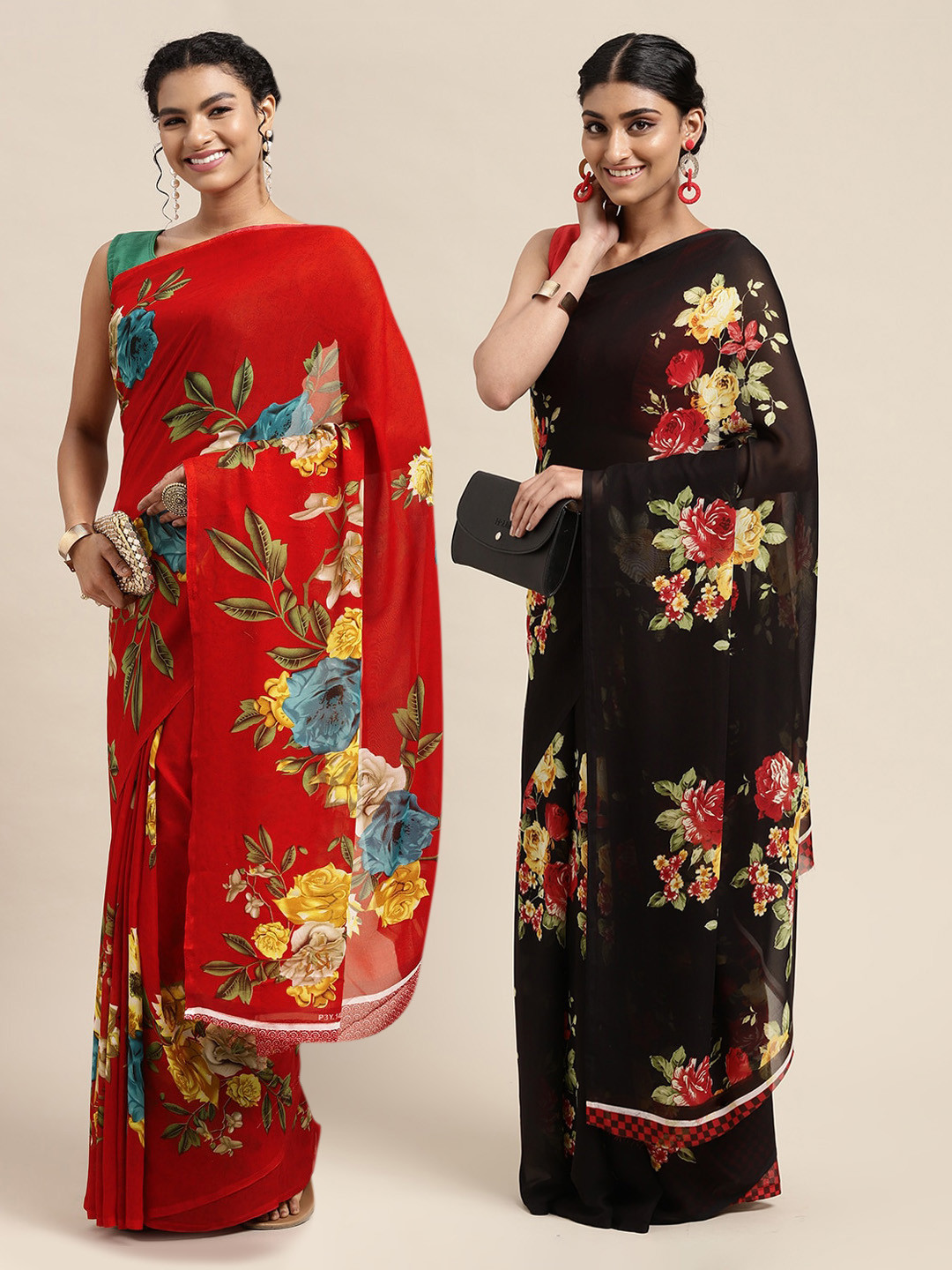 

KALINI Red & Black Floral Saree