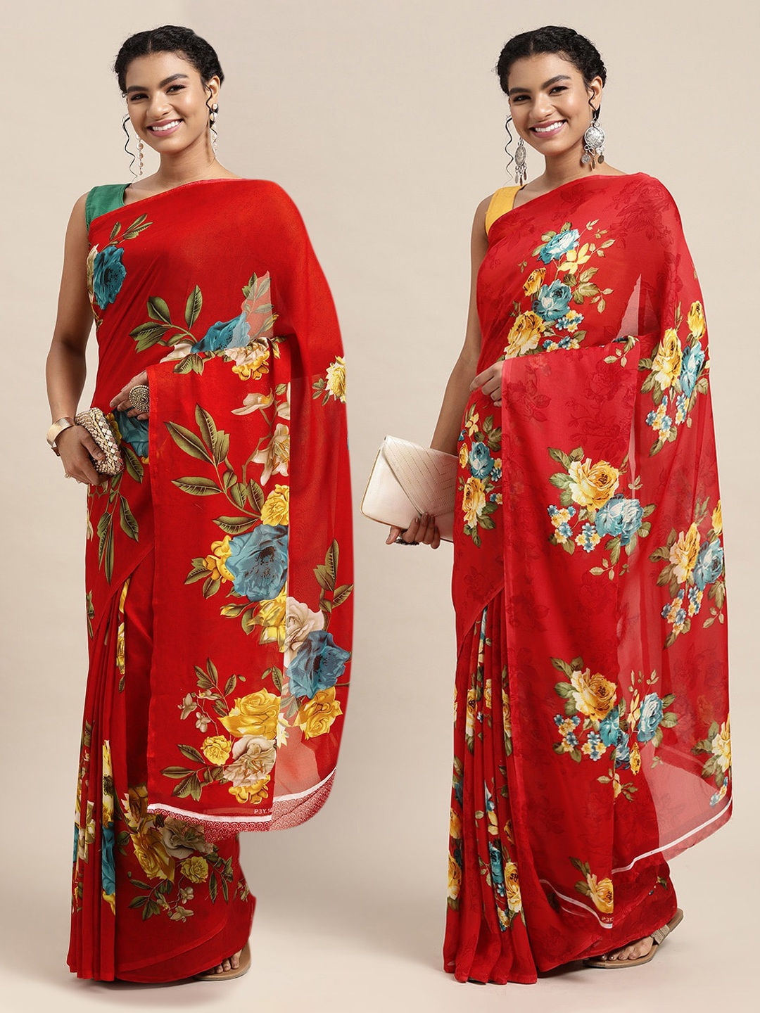 

KALINI Red Floral Saree