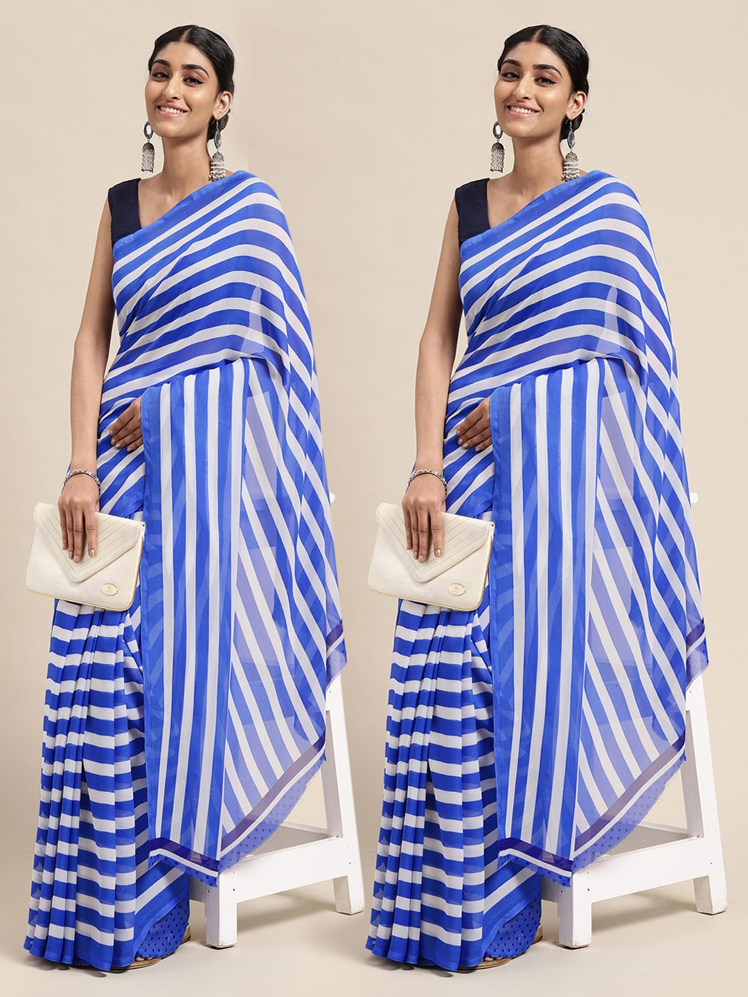 

KALINI Red & Blue Printed Pure Georgette Saree