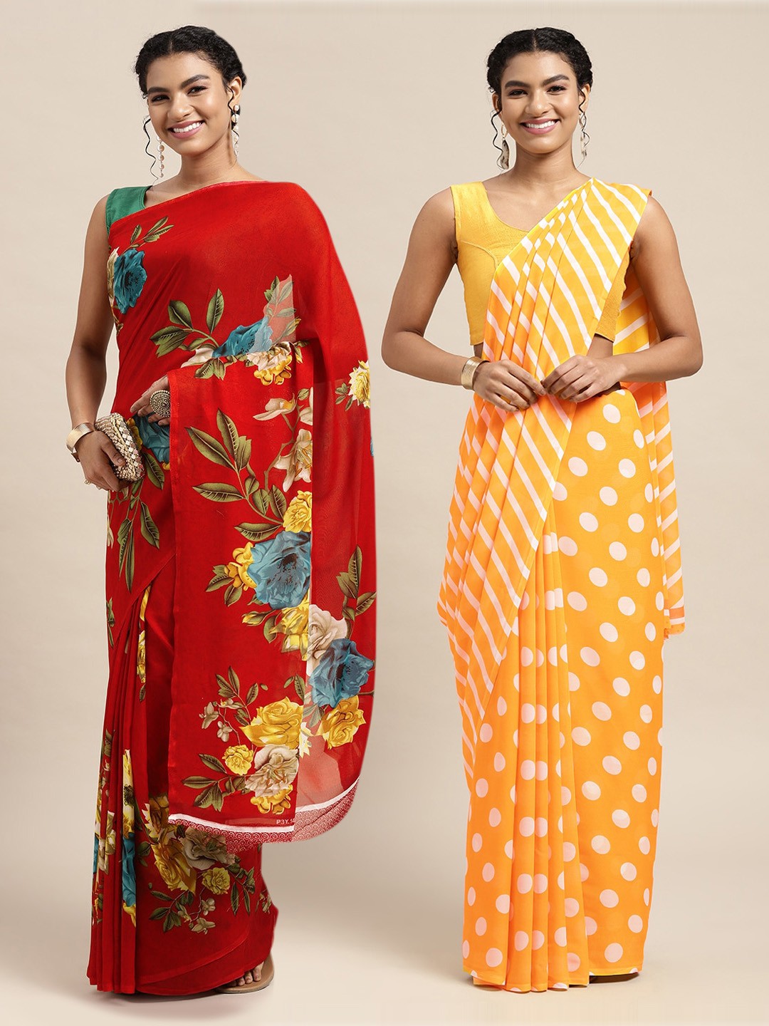

KALINI Red & Orange Printed Pure Georgette Saree