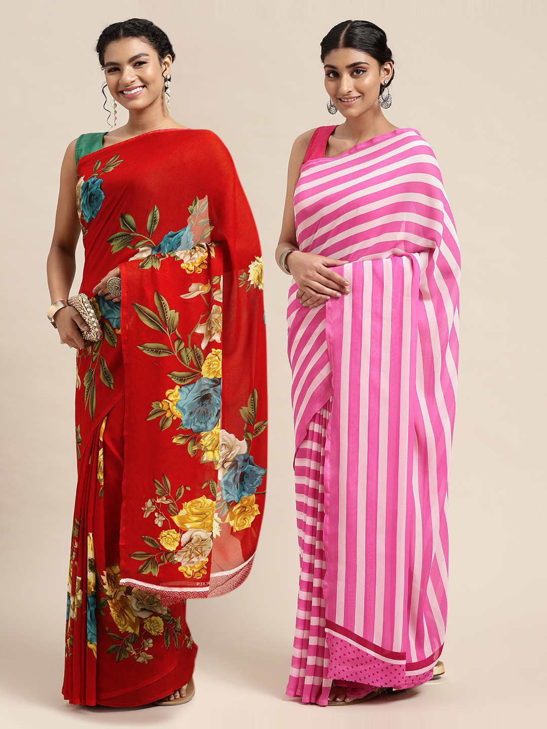 

KALINI Red & Pink Printed Pure Georgette Saree
