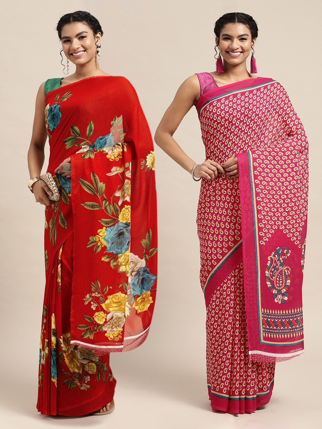 

KALINI Red & Pink Printed Pure Georgette Saree