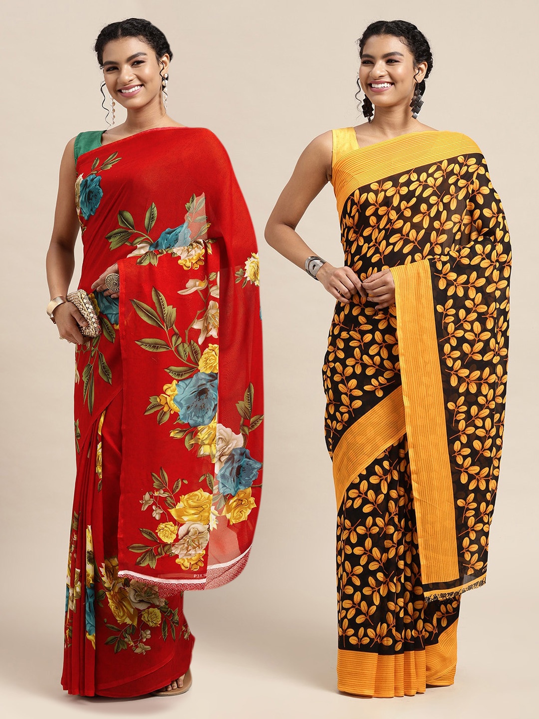 

KALINI Pack Of 2 Floral Floral Print Saree, Red