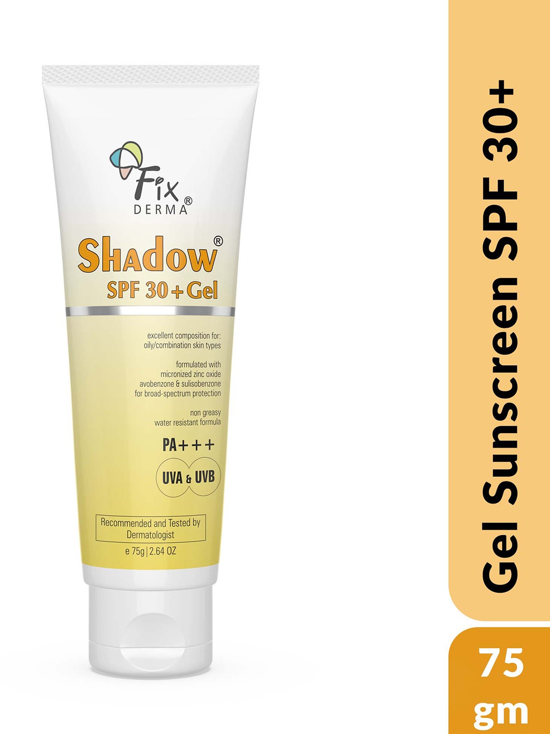 

FIXDERMA Shadow Sunscreen SPF 30+ Gel For Oily Skin with PA+++ Protection - 75g, Yellow