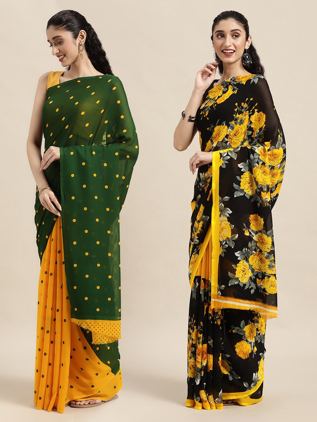 

ANAND SAREES Green & Black Set of 2 Poly Georgette Sarees