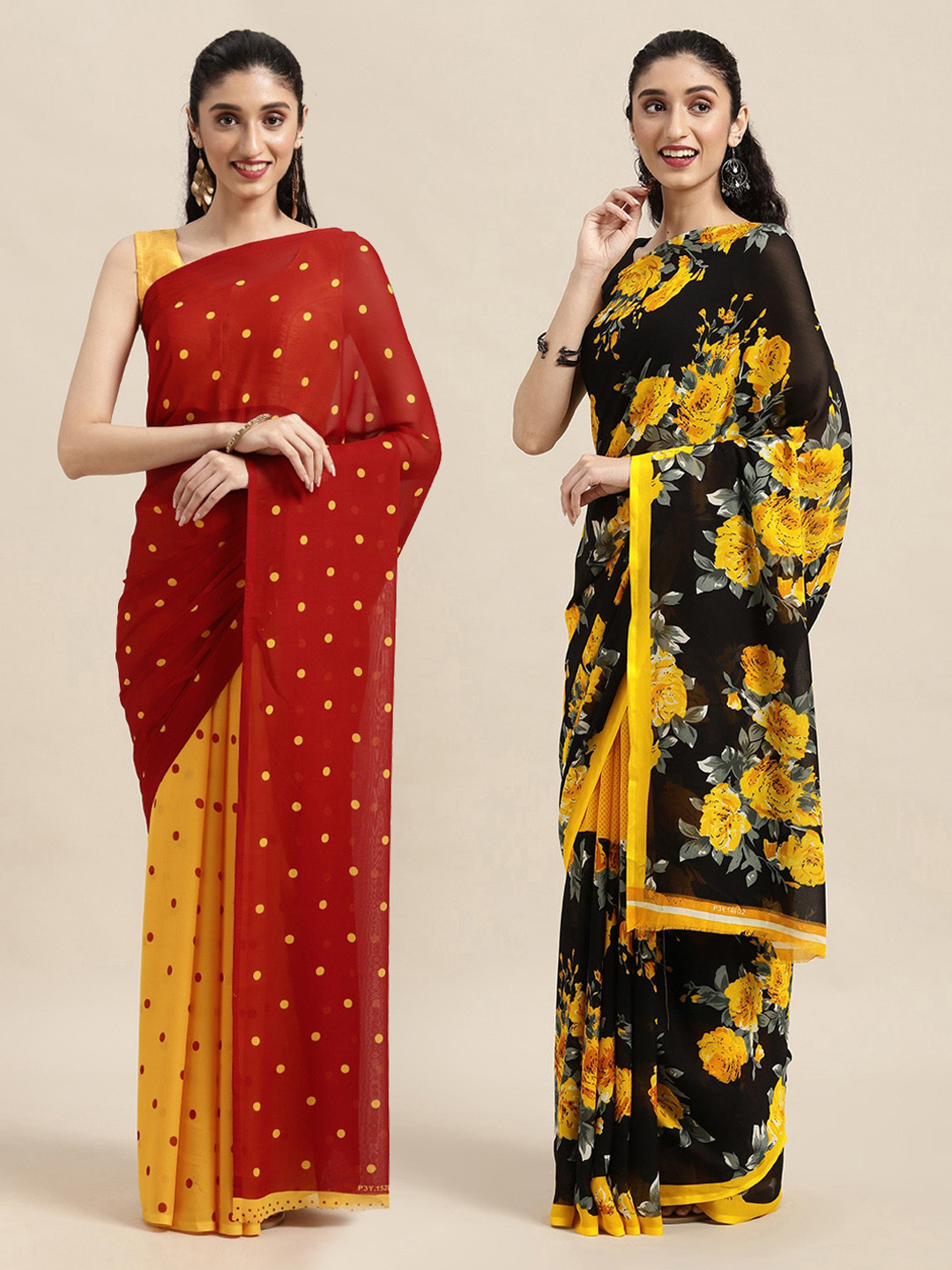 

ANAND SAREES Pack of 2 Floral Printed Sarees, Red