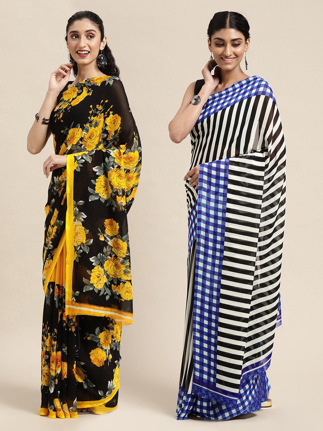 

KALINI Pack Of 2 Floral Print Saree, Black