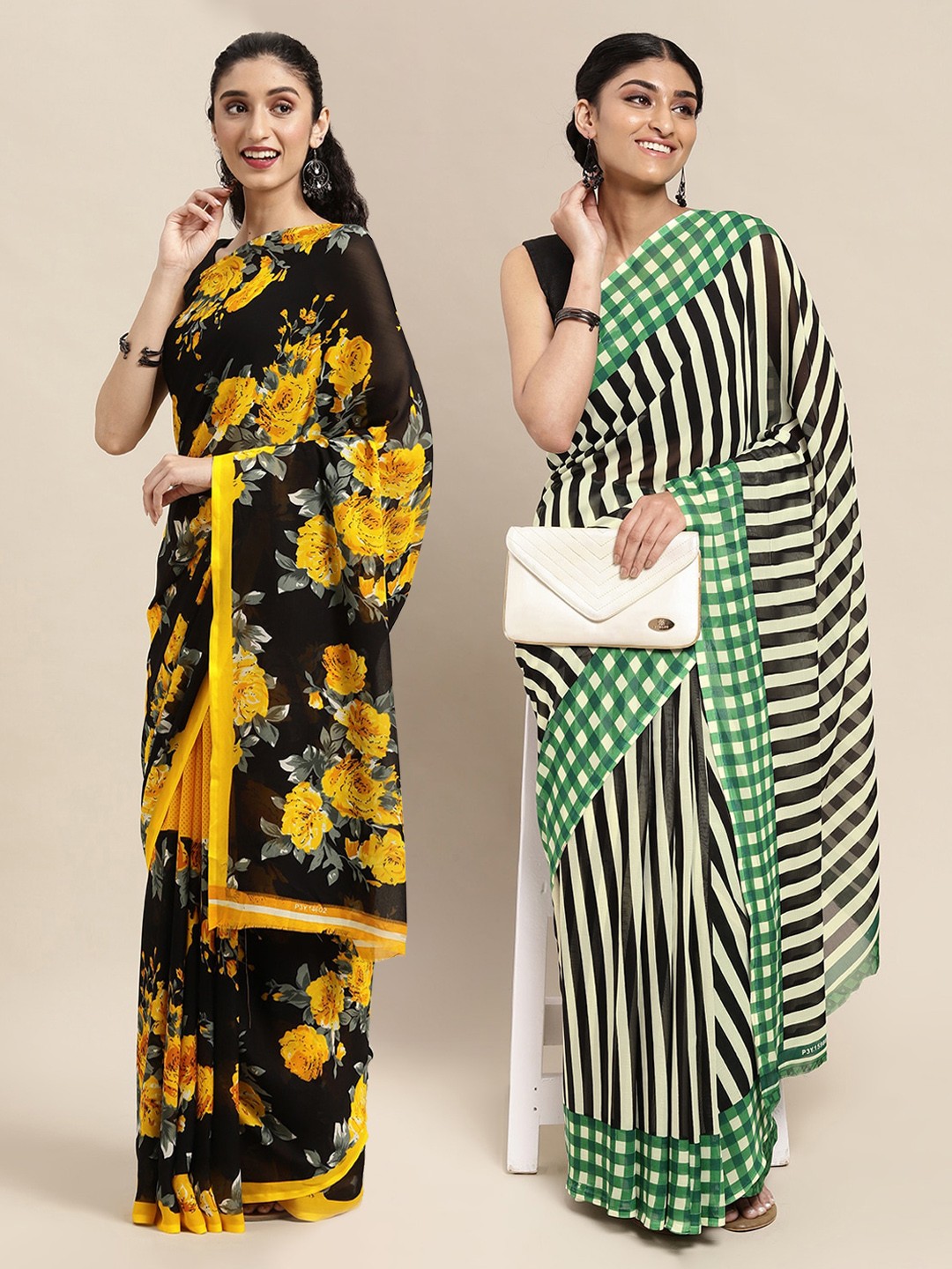 

ANAND SAREES Set of 2 Poly Georgette Saree, Green