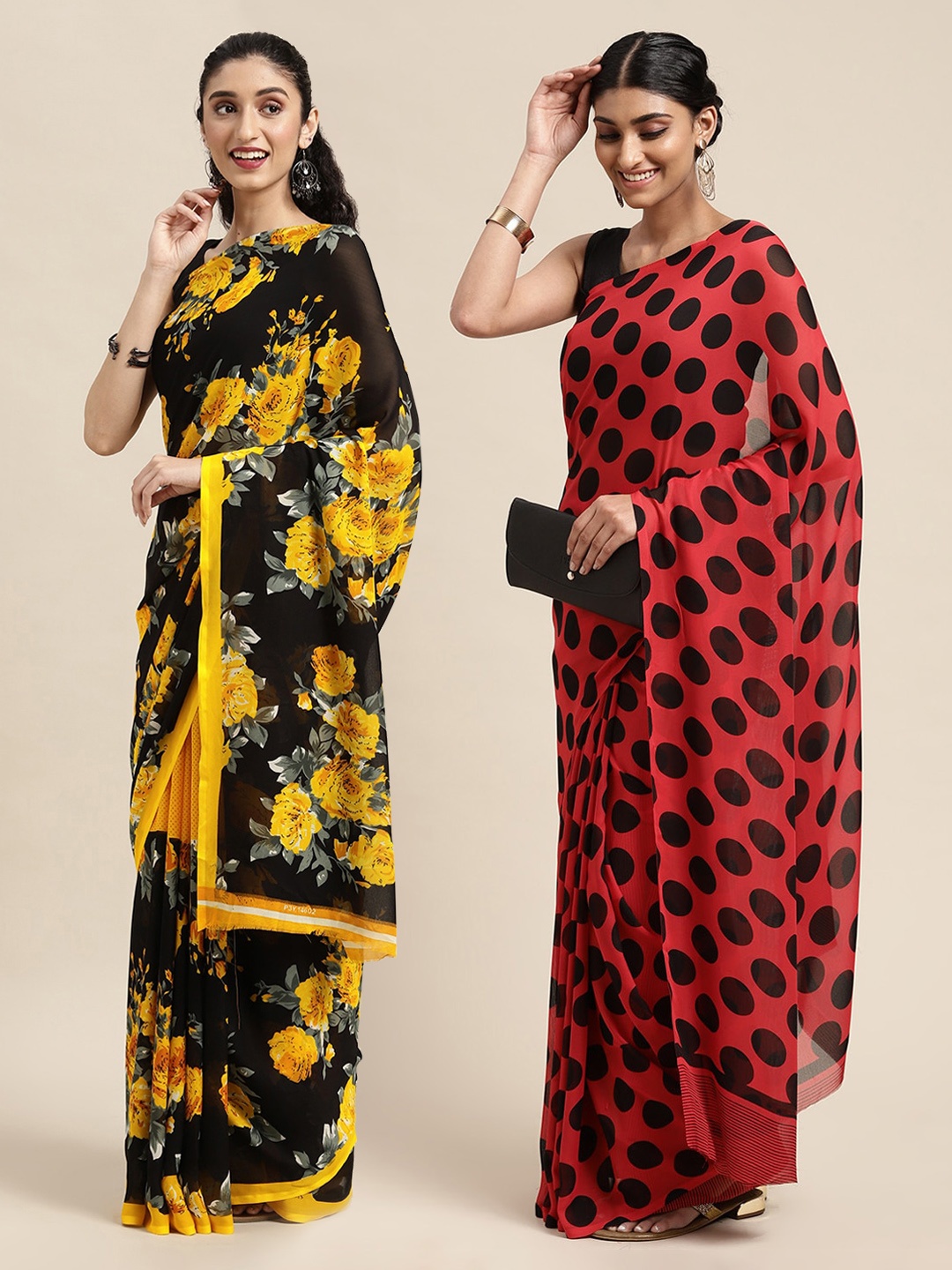 

ANAND SAREES Pack Of 2 Red & Black Printed Saree