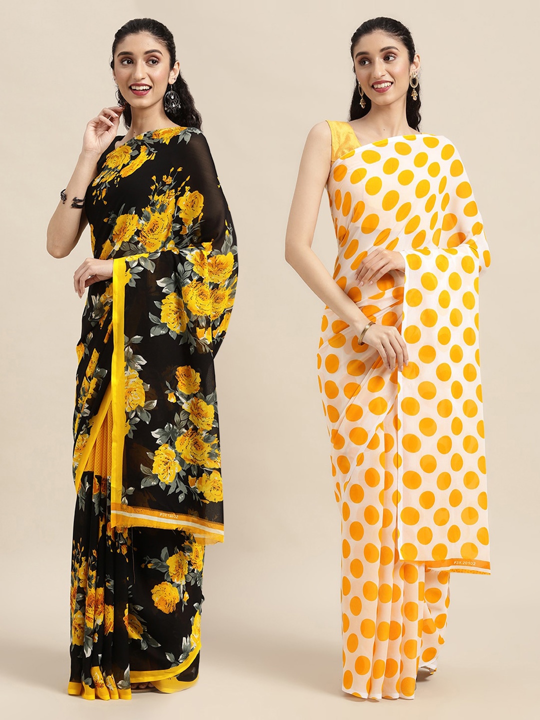 

KALINI Black & Yellow Floral Saree