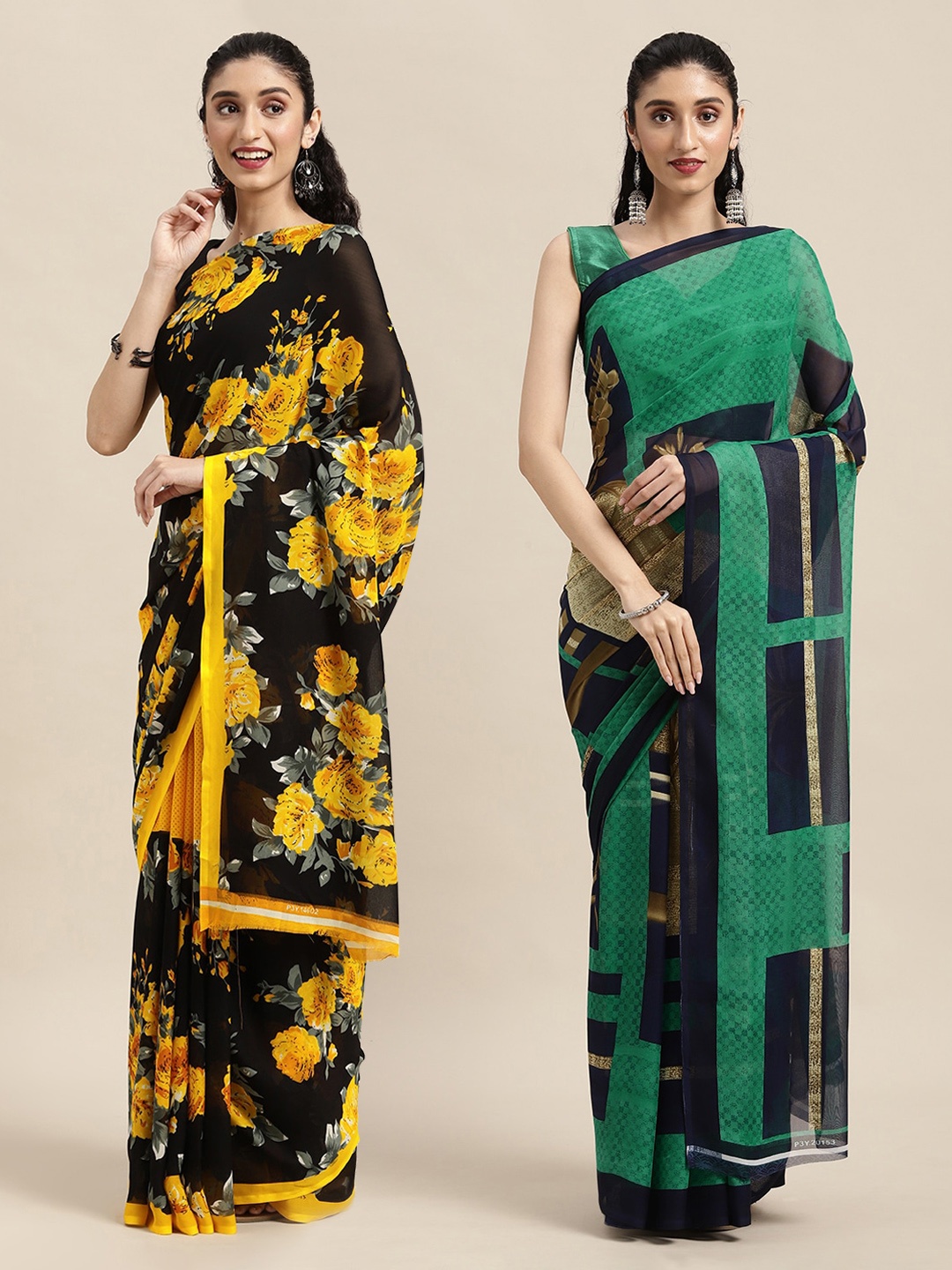 

KALINI Green & Black Printed Saree