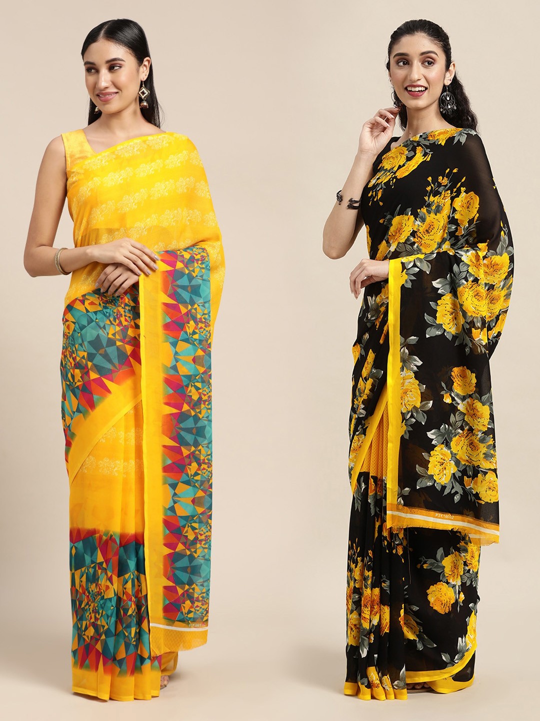 

KALINI Pack Of 2 Yellow & Black Printed Saree