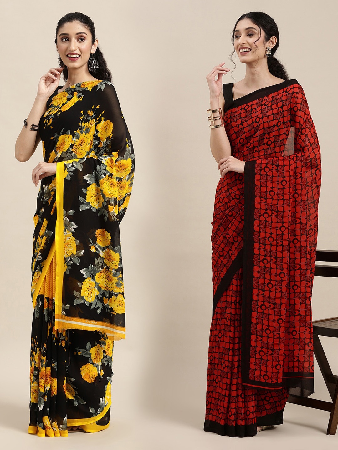 

KALINI Black & Red Printed Saree