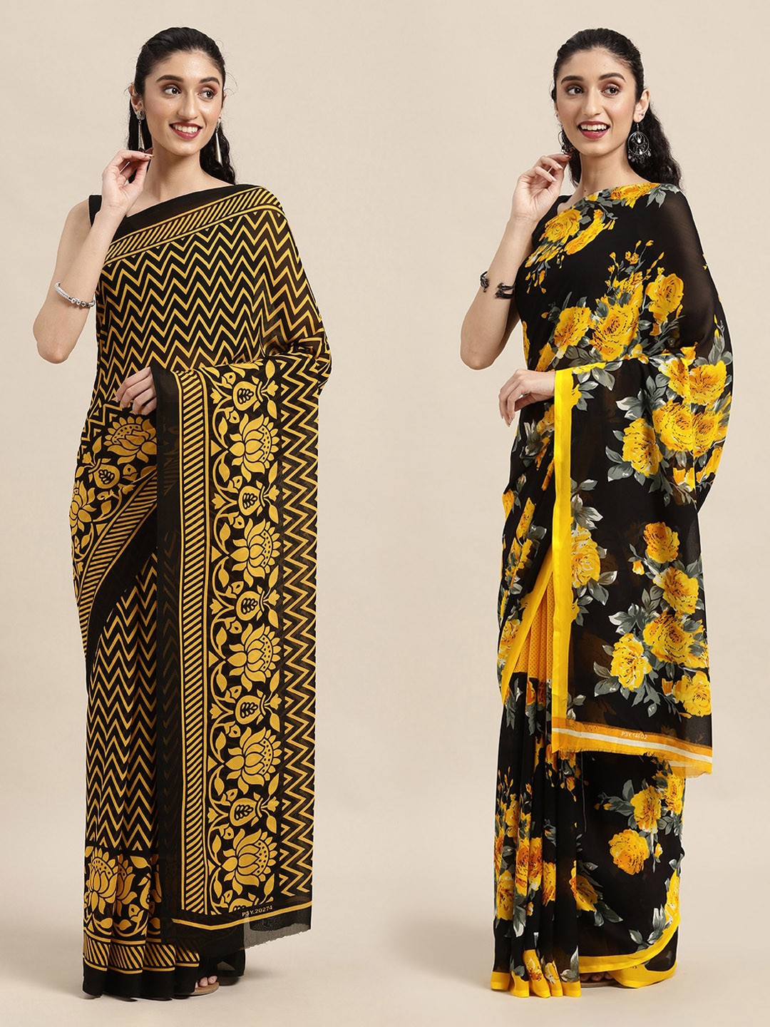 

ANAND SAREES Black & Yellow Saree