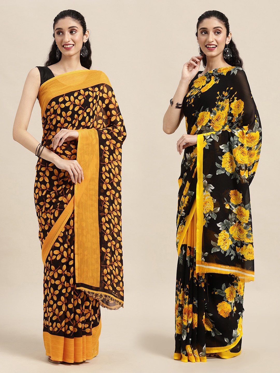 

KALINI Black & Yellow Floral Saree