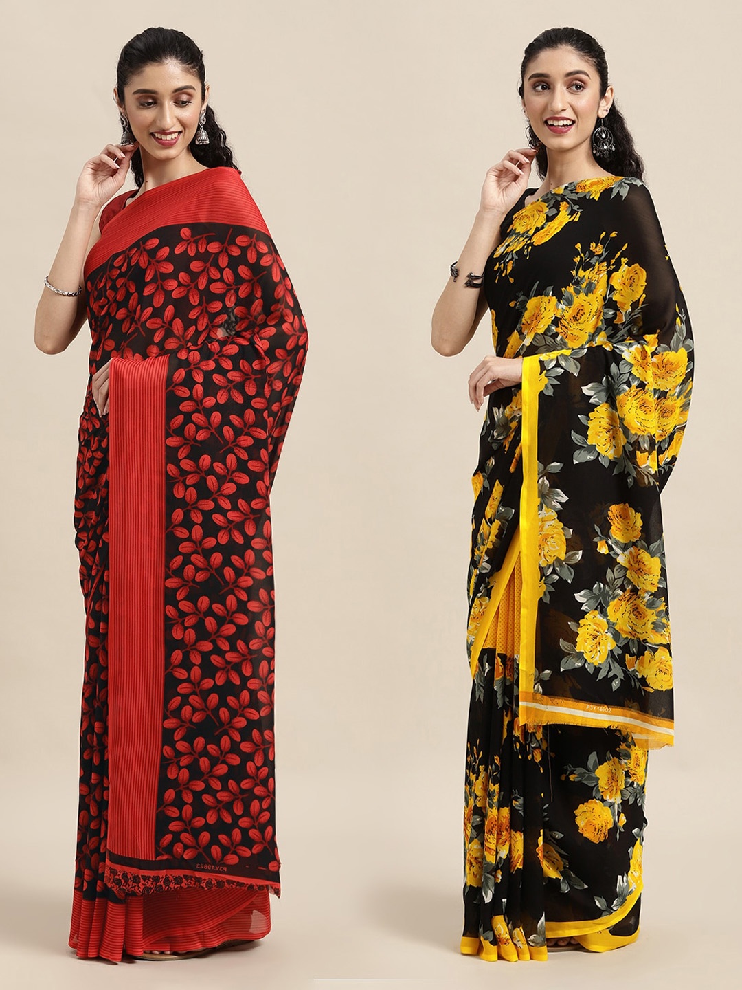 

KALINI Black & Red Floral Printed Saree Pack Of 2