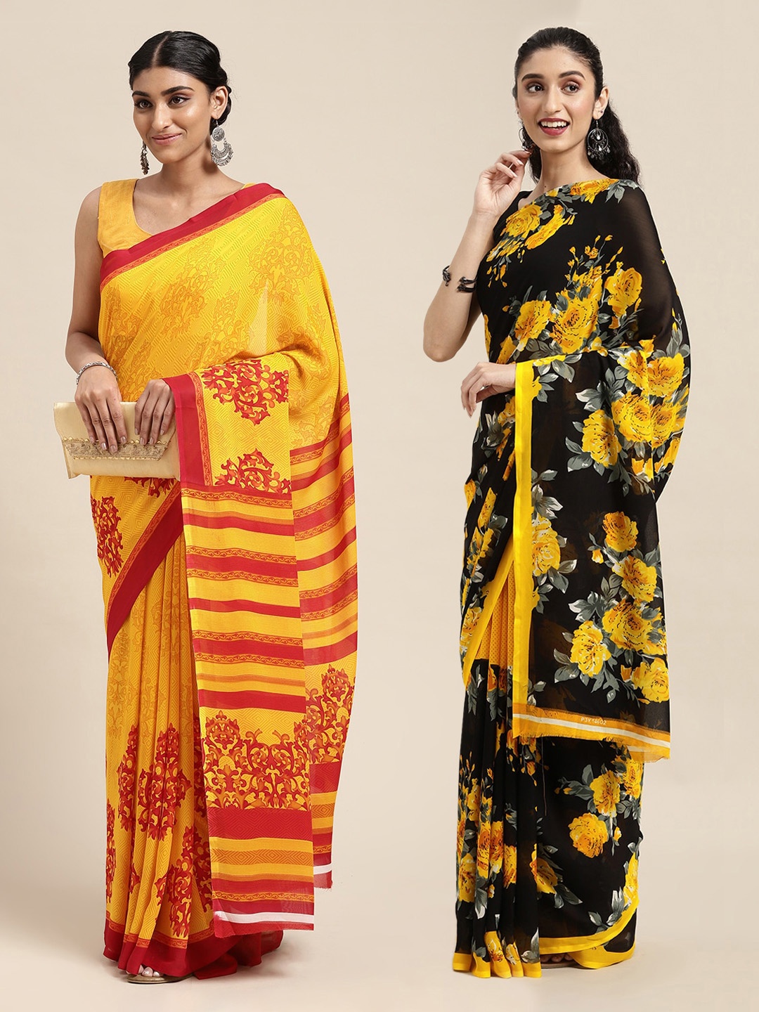 

KALINI Pack Of 2 Yellow & Black Ethnic Motifs Saree